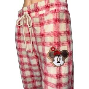 Disney Minnie Mouse Embroidered Pajama Pants Size Large Plaid Pink Lounge New